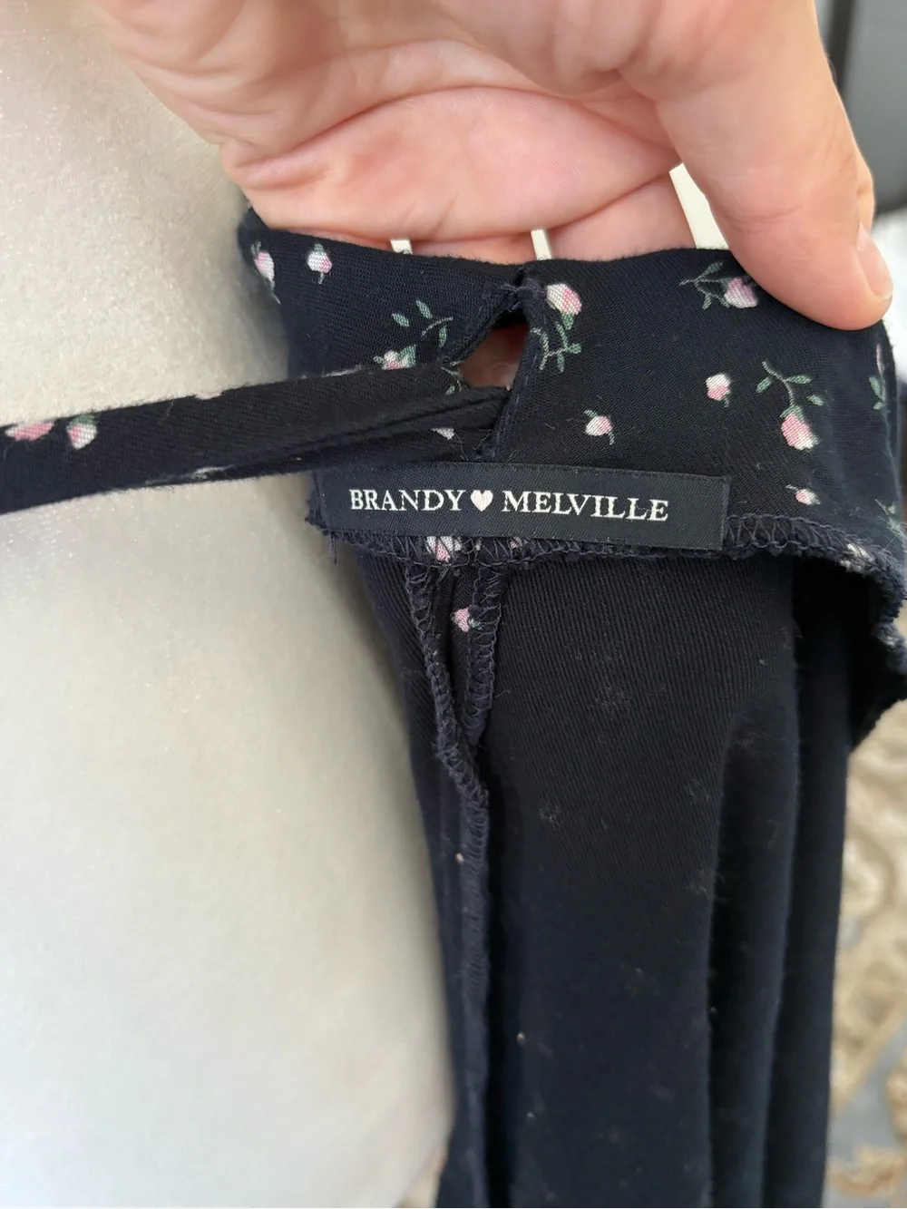 Brandy Melville Black Mini Wrap Skirt with Pink Floral Print One Size EUC